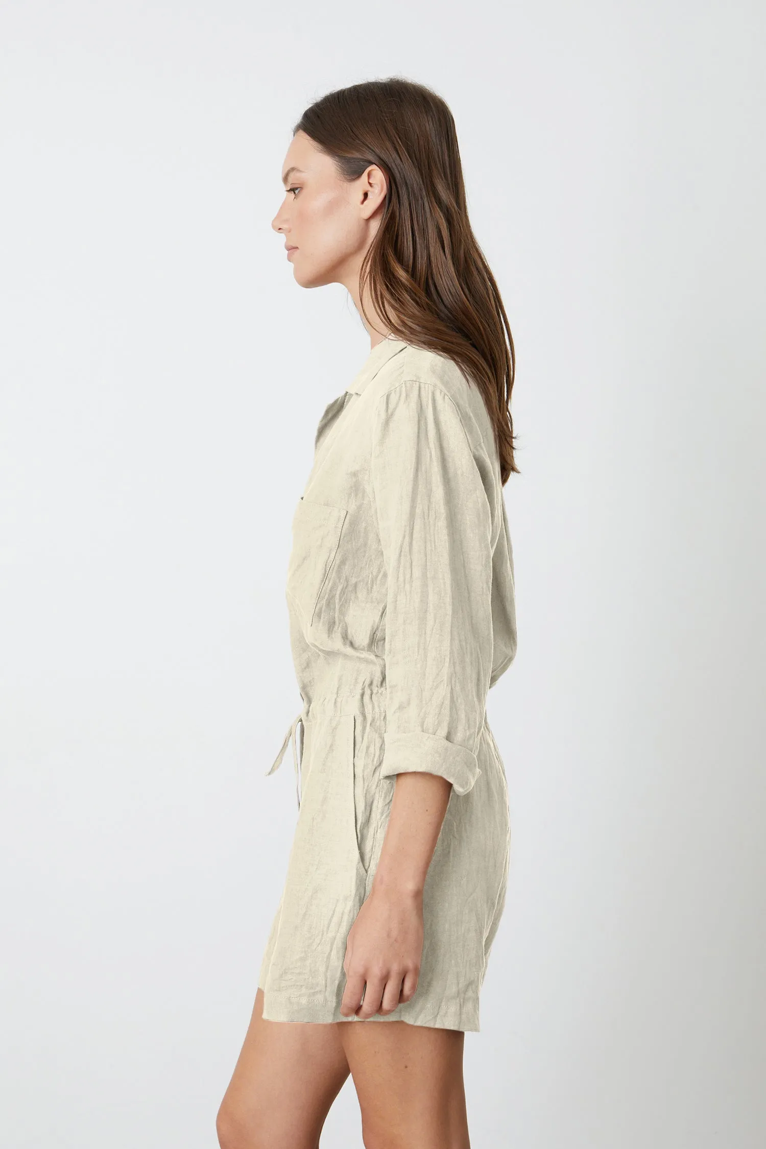 RUTH WOVEN LINEN PLAYSUIT IN SAND sold by Velvet Tees product image thumbnail 2