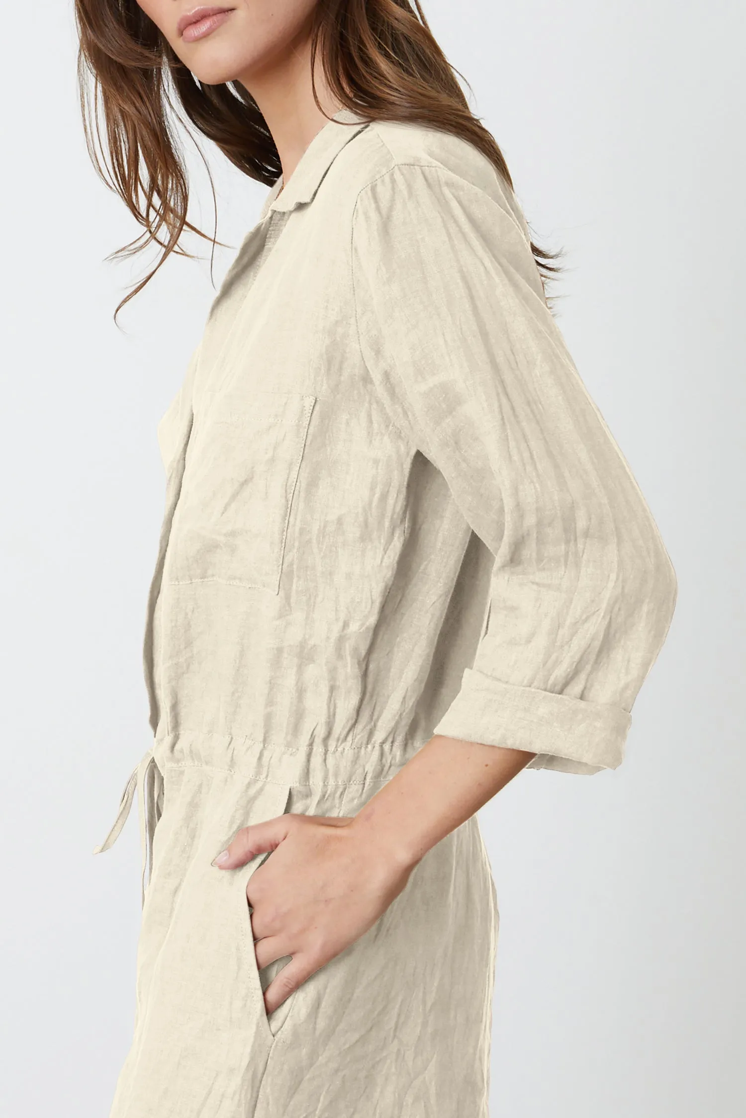 RUTH WOVEN LINEN PLAYSUIT IN SAND sold by Velvet Tees product image thumbnail 5