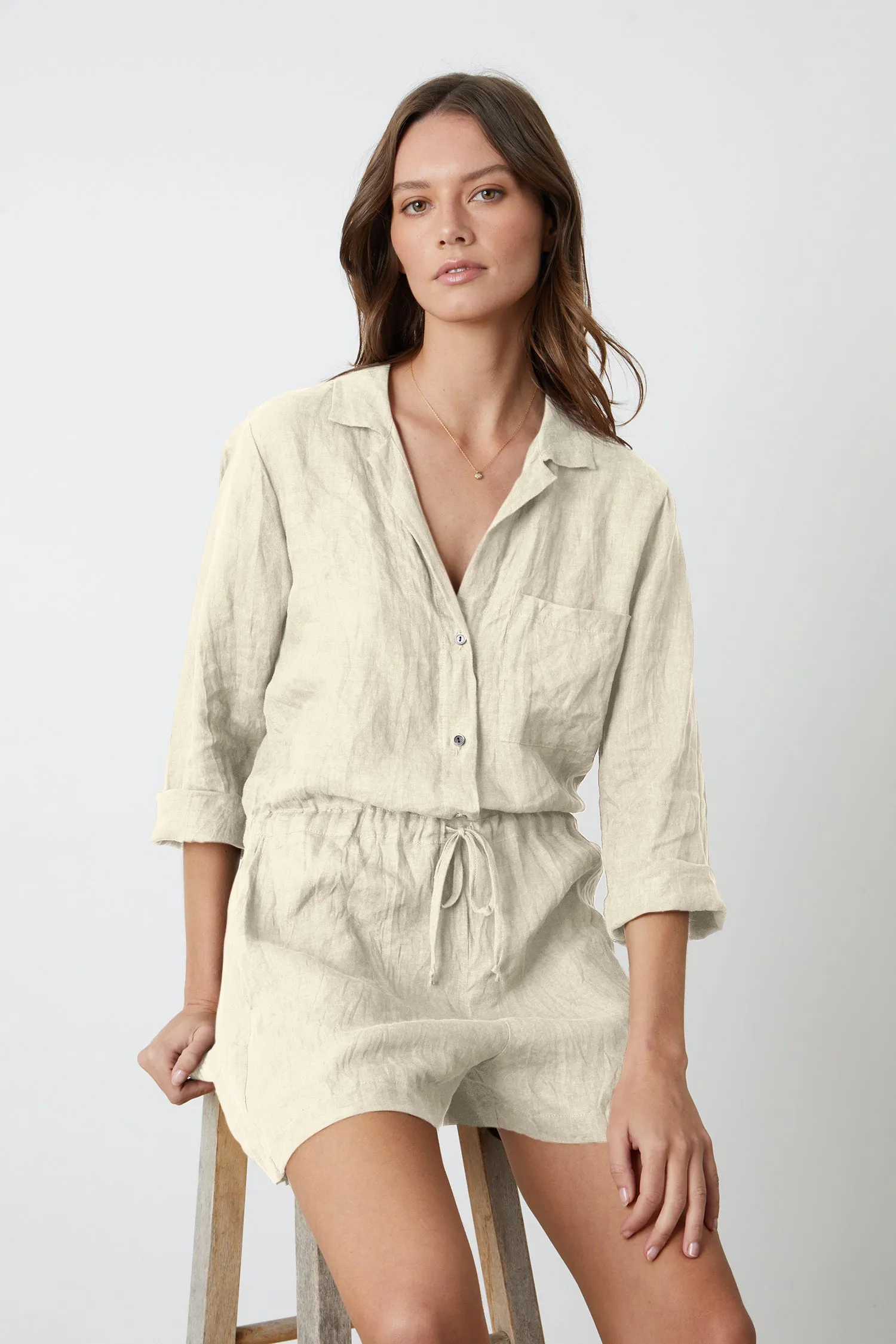 RUTH WOVEN LINEN PLAYSUIT IN SAND sold by Velvet Tees product image thumbnail 4