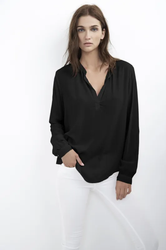 ROSIE RAYON CHALLIS BLOUSE IN BLACK sold by Velvet Tees