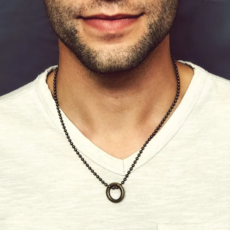 Men's Necklace, Heavy Brass Ring Washer, Circle Eternity Link, 20 Inch Chain, Unisex, Men's Fashion sold by Vintage Gentlemen