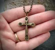 Ancient Antique Bronze Cross on Men's Brass Bead Chain, Unisex Necklace, Antiqued Medieval Cross, Men's Fashion, BR-029 sold by Vintage Gentlemen