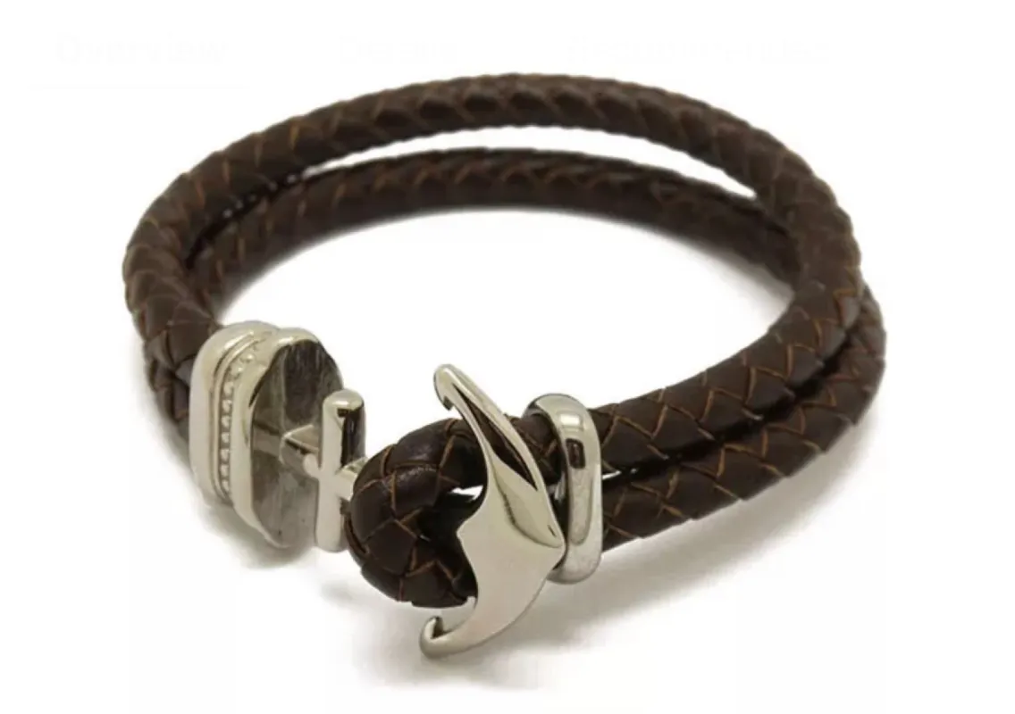 “Hold Fast” Antique Steel Anchor And Leather Bracelet sold by Vintage Gentlemen