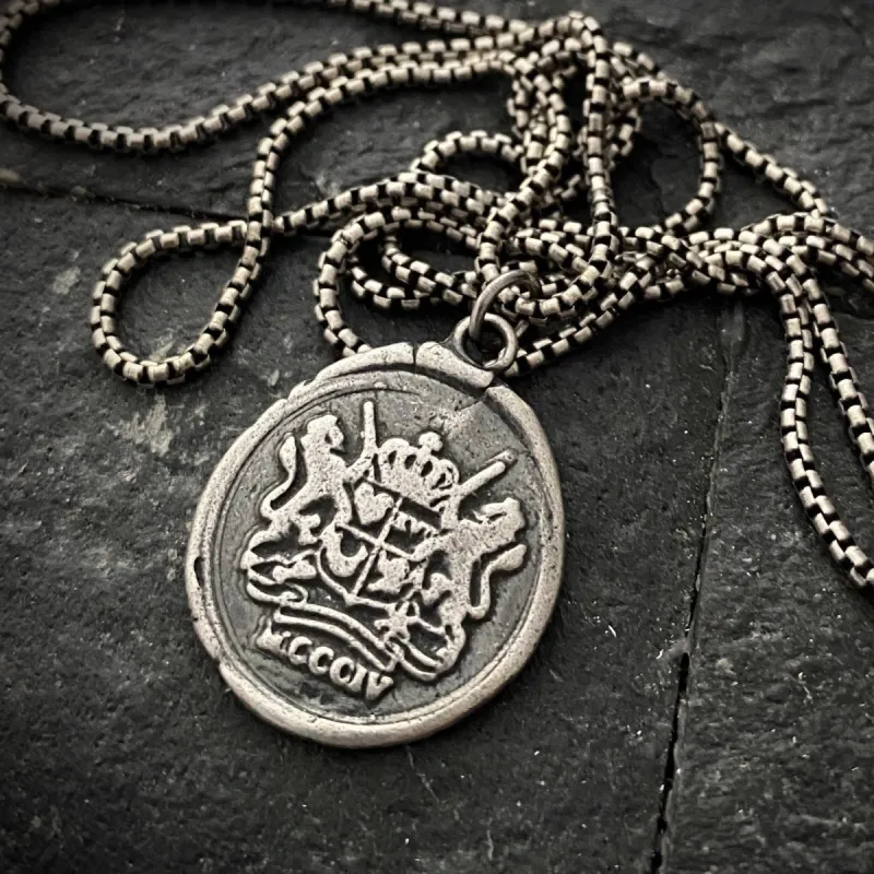 Sterling Silver Men's Necklace featuring a Heraldry Crest Seal, Unisex, SS-004 sold by Vintage Gentlemen