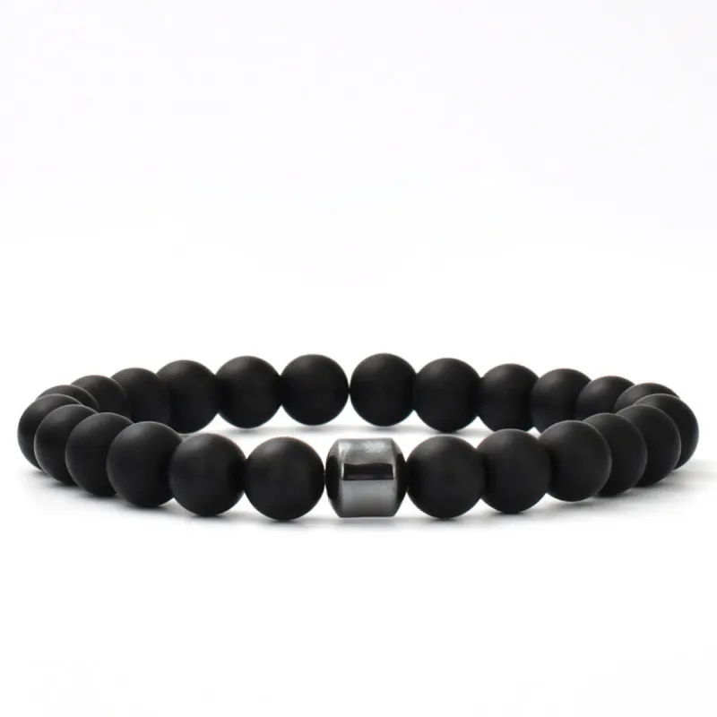 Mens Matte Stone Bead Bracelet sold by Vintage Gentlemen