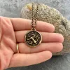 Men's Lion, Strength Wax Seal Necklace, Antiqued Brass Bronze Unisex Jewelry, Chain length 20 or 24 inches BR-060 sold by Vintage Gentlemen