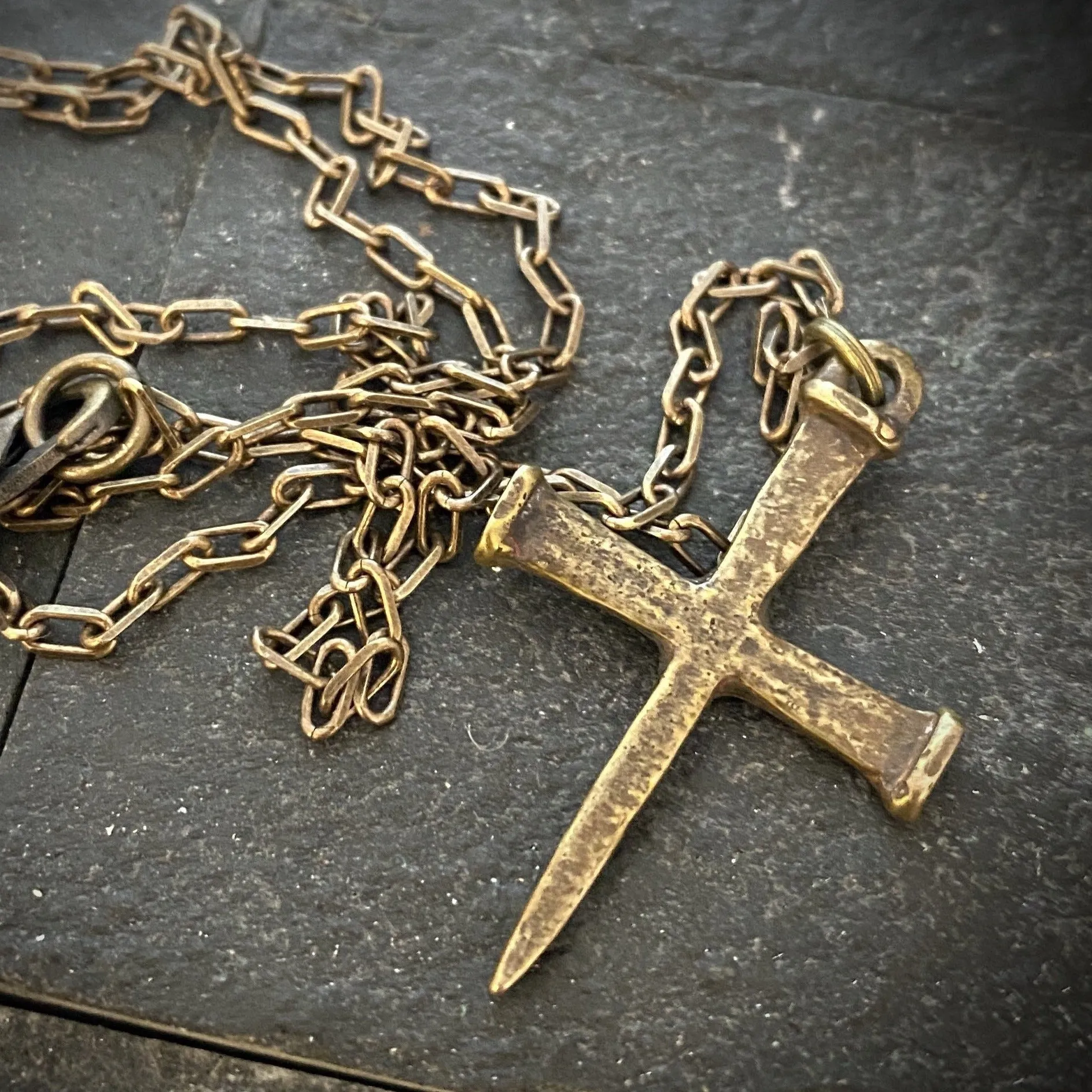 Johnny LTD Nail Spike Cross, Bronze Men's Necklace, Unisex Jewelry, 20 or 24 inches, BR-046 sold by Vintage Gentlemen