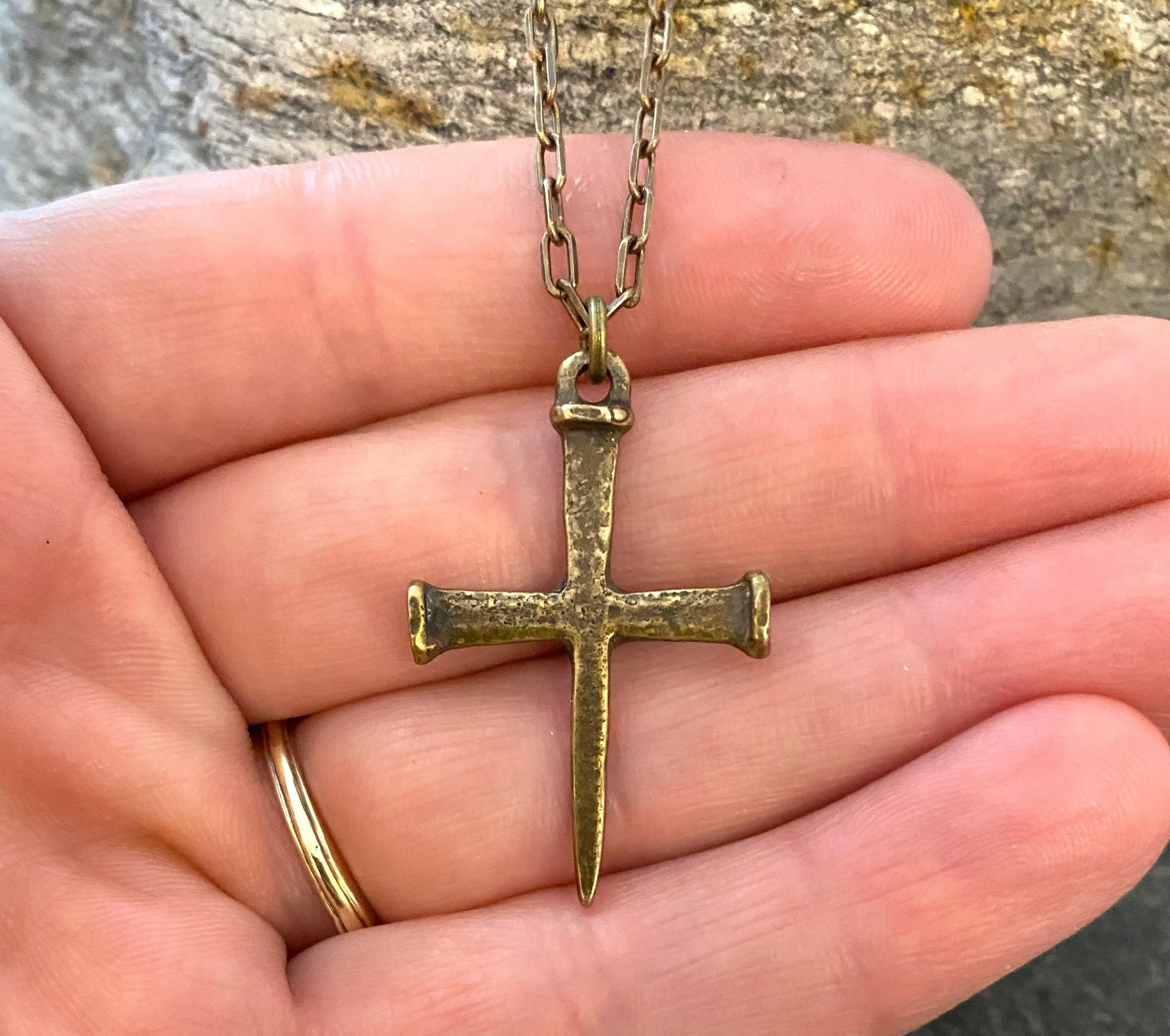 Johnny LTD Nail Spike Cross, Bronze Men's Necklace, Unisex Jewelry, 20 or 24 inches, BR-046 sold by Vintage Gentlemen product image thumbnail 2
