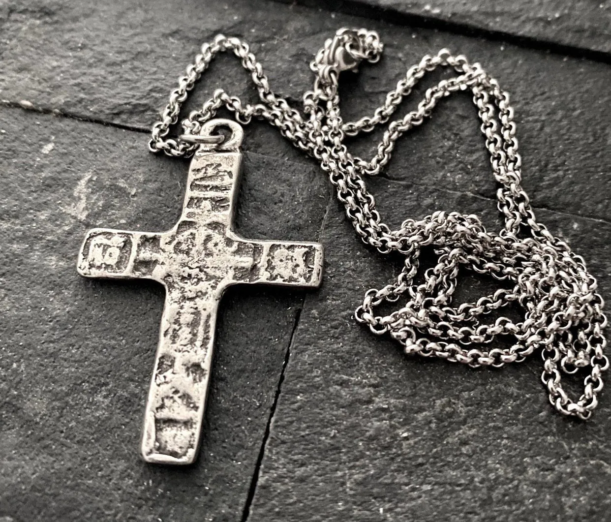 Ancient Cross Men's Necklace, Unisex Necklace, Cross, Medieval Cross, Mens Fashion, 20 or 24 in chain, ST-017 sold by Vintage Gentlemen product image thumbnail 2