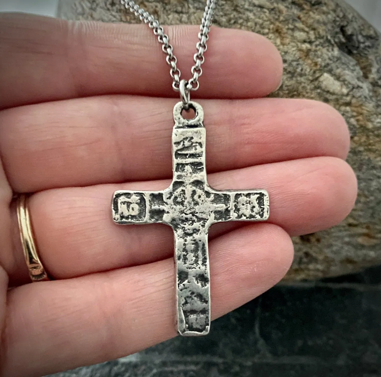 Ancient Cross Men's Necklace, Unisex Necklace, Cross, Medieval Cross, Mens Fashion, 20 or 24 in chain, ST-017 sold by Vintage Gentlemen product image thumbnail 3