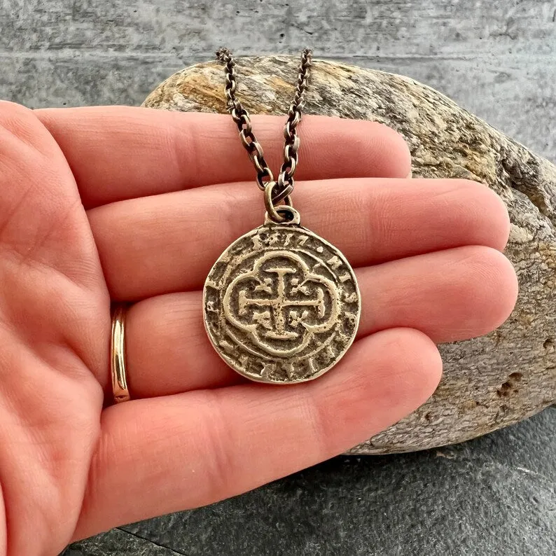 Bronze Old Spanish Coin Doubloon Necklace sold by Vintage Gentlemen