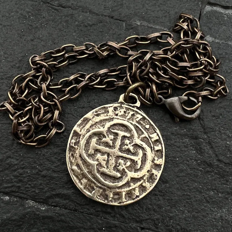 Bronze Old Spanish Coin Doubloon Necklace sold by Vintage Gentlemen product image thumbnail 2