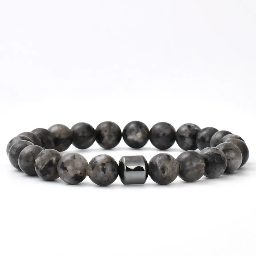 Mens Black Labrodite Bead Bracelet sold by Vintage Gentlemen