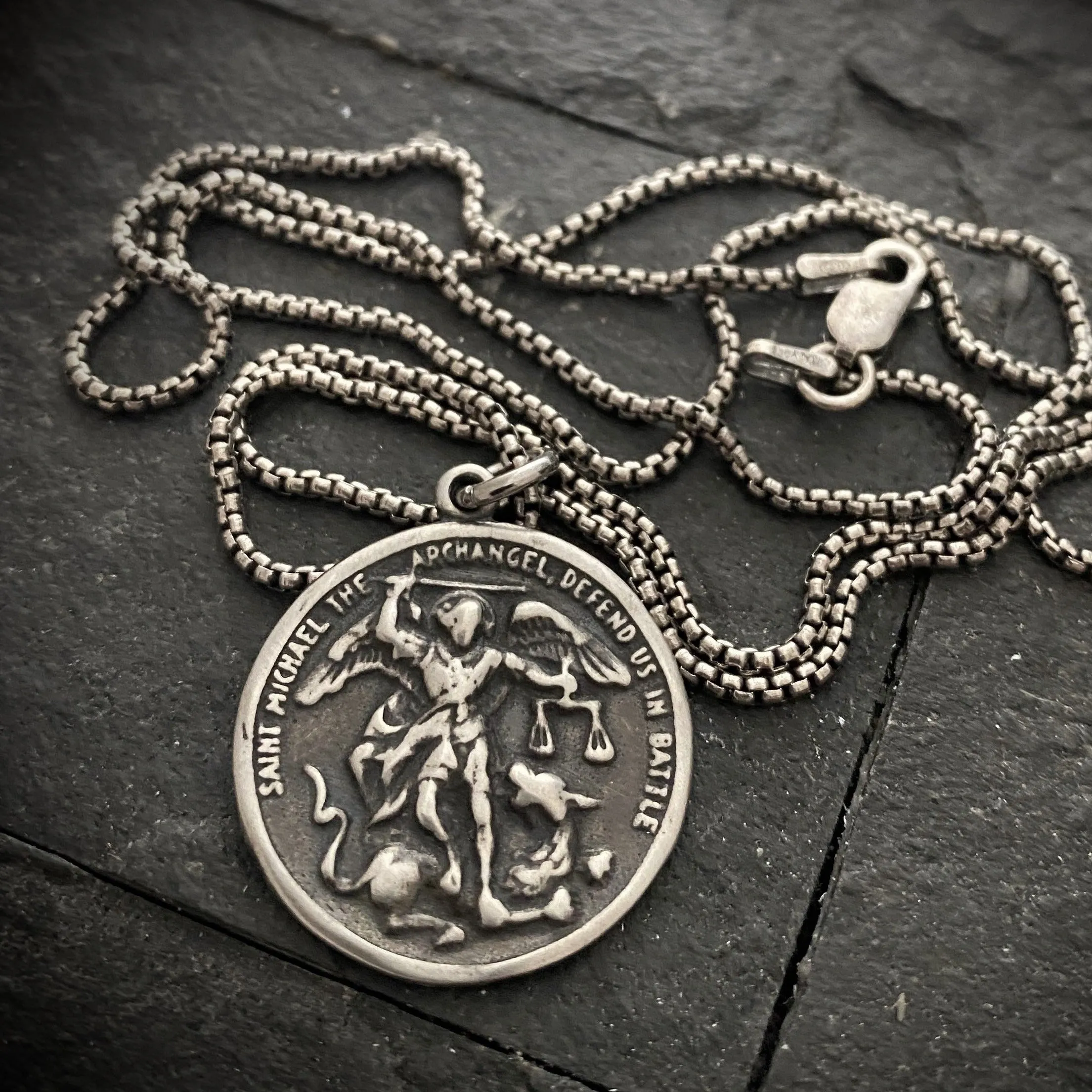 Men's Sterling Silver Archangel St. Michael Necklace, Oxidized Silver Unisex Jewelry, 20 or 24 Inch Chain, SS-014 sold by Vintage Gentlemen