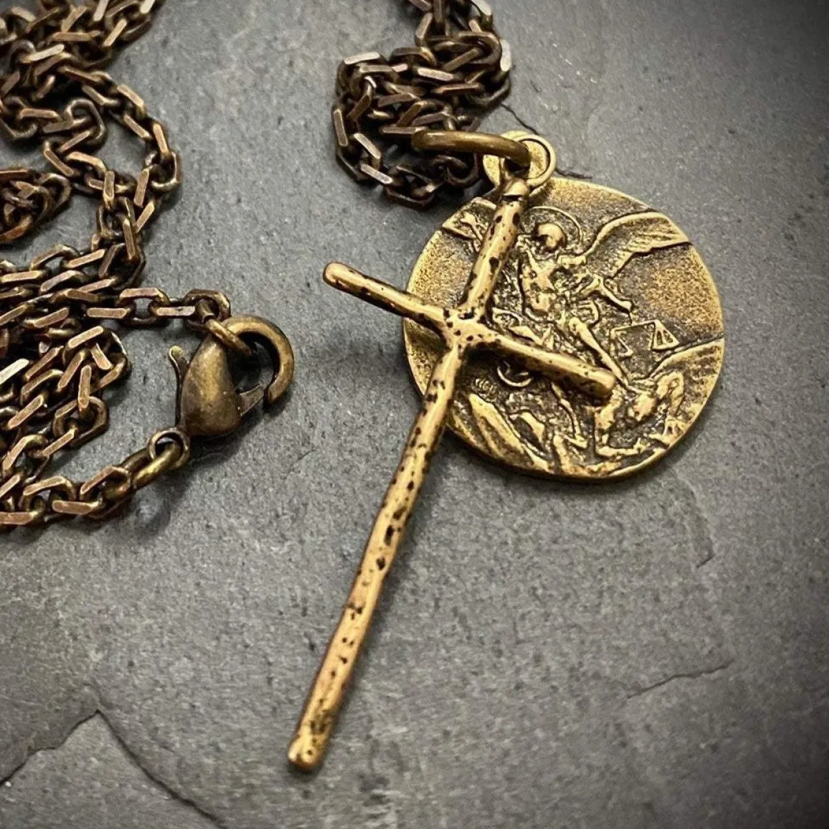 Men's Necklace, Archangel St. Michael Vintage Style Catholic Medal