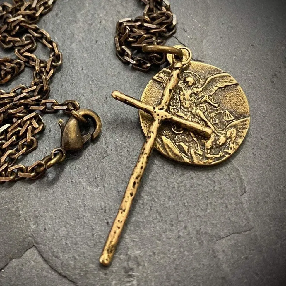 Men's Necklace, Archangel St. Michael Vintage Style Catholic
