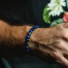 Mens Royal Blue Tiger Eye Bead Bracelet sold by Vintage Gentlemen