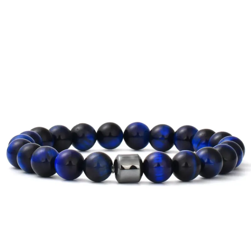 Mens Royal Blue Tiger Eye Bead Bracelet sold by Vintage Gentlemen