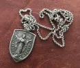 Men's Necklace featuring a Crucifix Shield and Blessed Mother Mary, Unisex Necklace, Catholic Pendant 20 or 24 inch Chain, ST-023 sold by Vintage Gentlemen