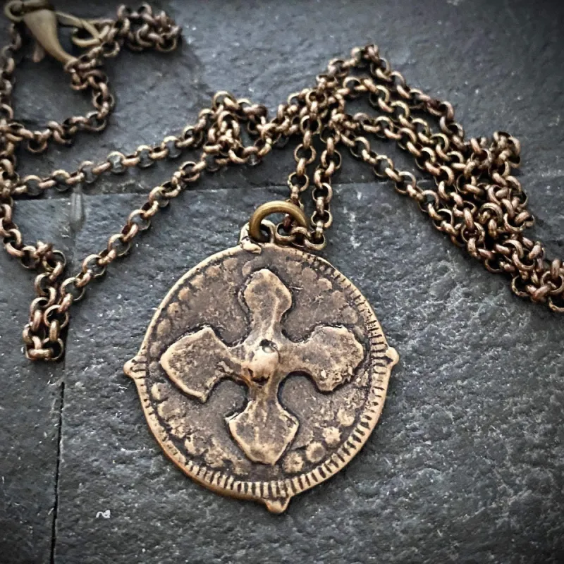 Men's Cross Necklace, Archangel St. Michael, Antiqued Brass and Bronze Unisex Jewelry, 20 or 24 Inch Chain, BR-026 sold by Vintage Gentlemen