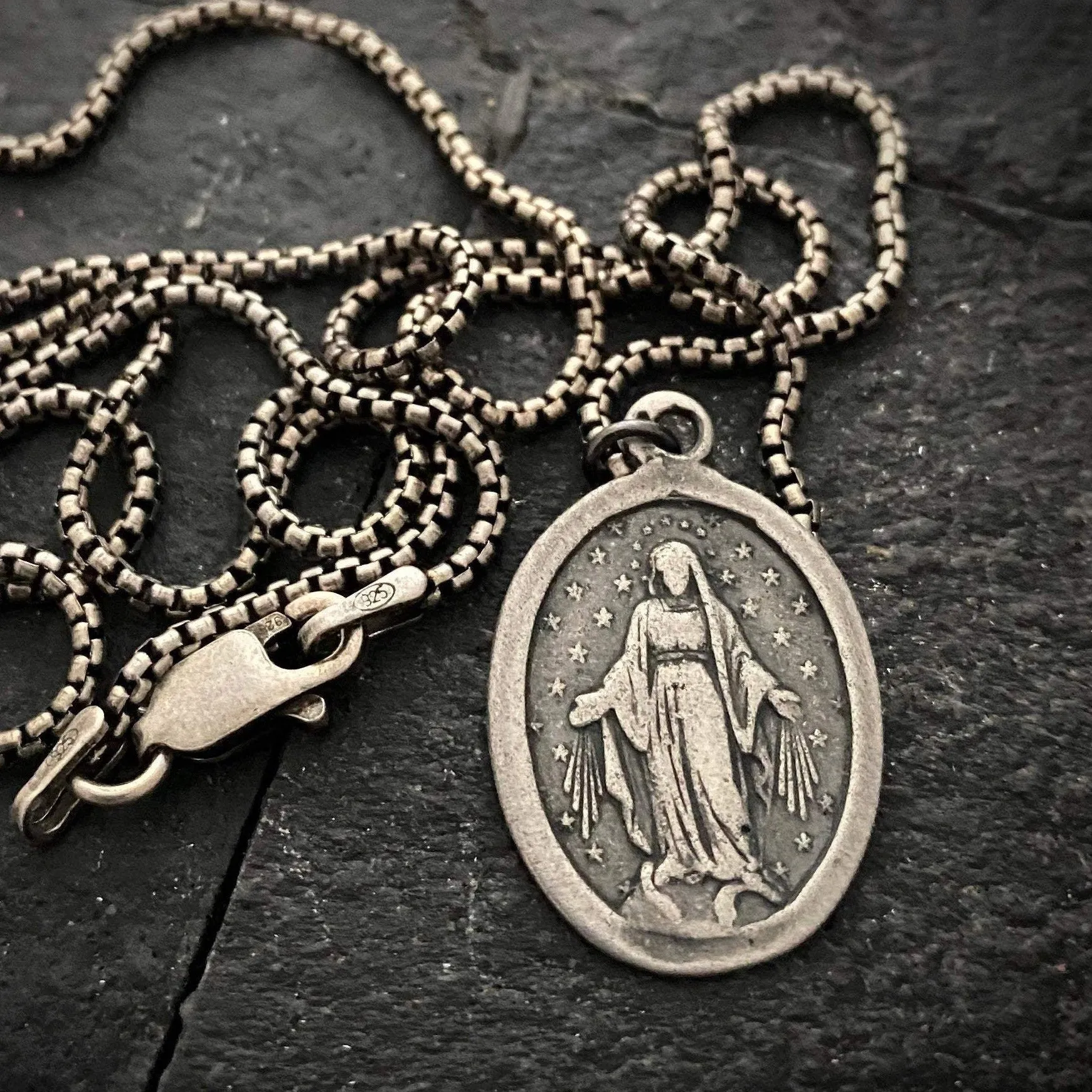 Mary Medal Sterling Silver Men's Necklace, Unisex Jewelry, Catholic Religious Gift, SS-007 sold by Vintage Gentlemen