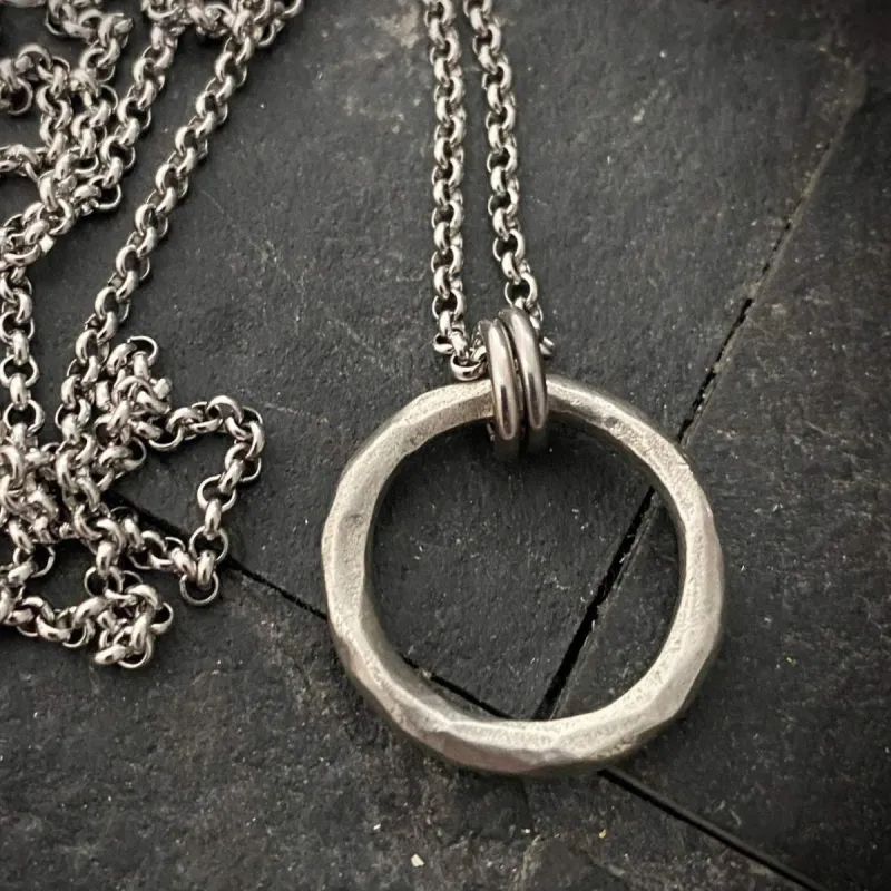 Men's Necklace, Antiqued Hammered Eternity Ring, Unisex Jewelry, Men's Fashion, Available in 20 or 24 Inch Chain, ST-012 sold by Vintage Gentlemen