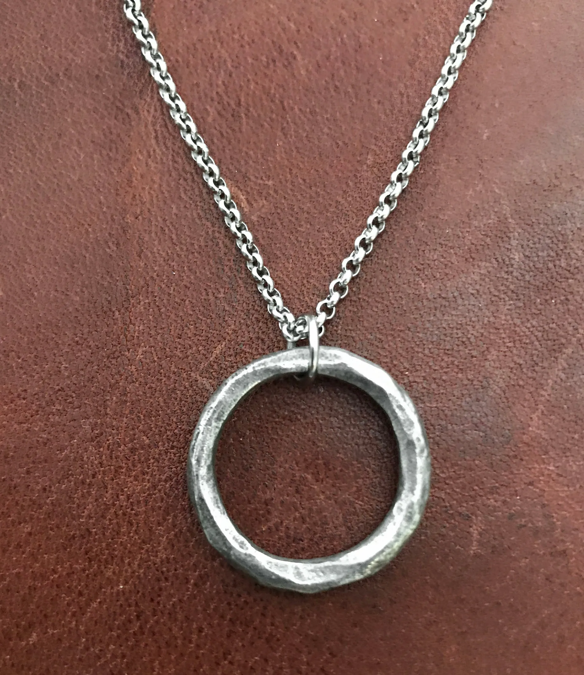 Men's Necklace, Antiqued Hammered Eternity Ring, Unisex Jewelry, Men's Fashion, Available in 20 or 24 Inch Chain, ST-012 sold by Vintage Gentlemen product image thumbnail 3