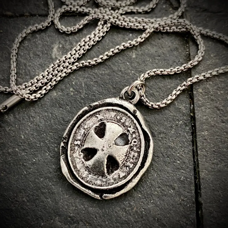Men's Necklace with Wax Seal Cross, Unisex Jewelry, Chain length in 20 or 24 inches ST-035 sold by Vintage Gentlemen