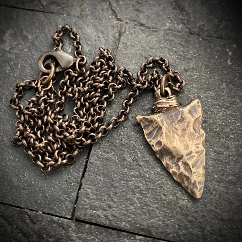 Men's Necklace with Antiqued Bronze Arrow Head, Unisex, Arrowhead BR-051 sold by Vintage Gentlemen