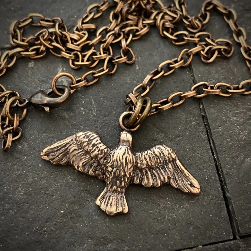 Men's Eagle Bird Necklace, Freedom Jewelry, Brass and Bronze Unisex Jewelry, 20 or 24 Inch Rolo Chain, BR-059 sold by Vintage Gentlemen