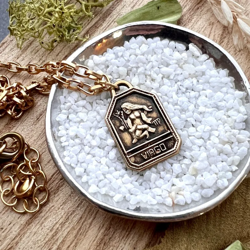 Gold Zodiac Women's Necklace, 16, 17, 18 inch, Astrology Celestial Brass Jewelry, Johnny Girl, GBR-0005 sold by Vintage Gentlemen