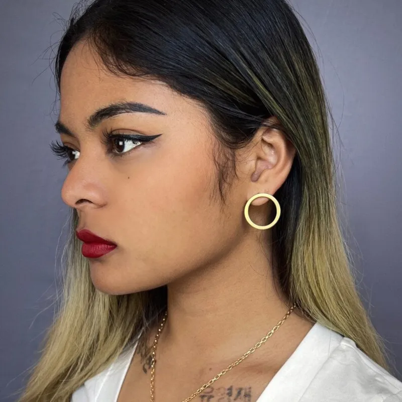 Gold Circle Post Earrings, Hoop, Large Studs, Simple Everyday Jewelry, JohnnyGirl sold by Vintage Gentlemen