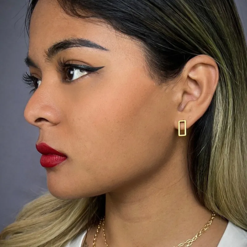 Gold Rectangle Post Earrings, Small Studs, Simple Everyday Minimalist Jewelry, JohnnyGirl sold by Vintage Gentlemen