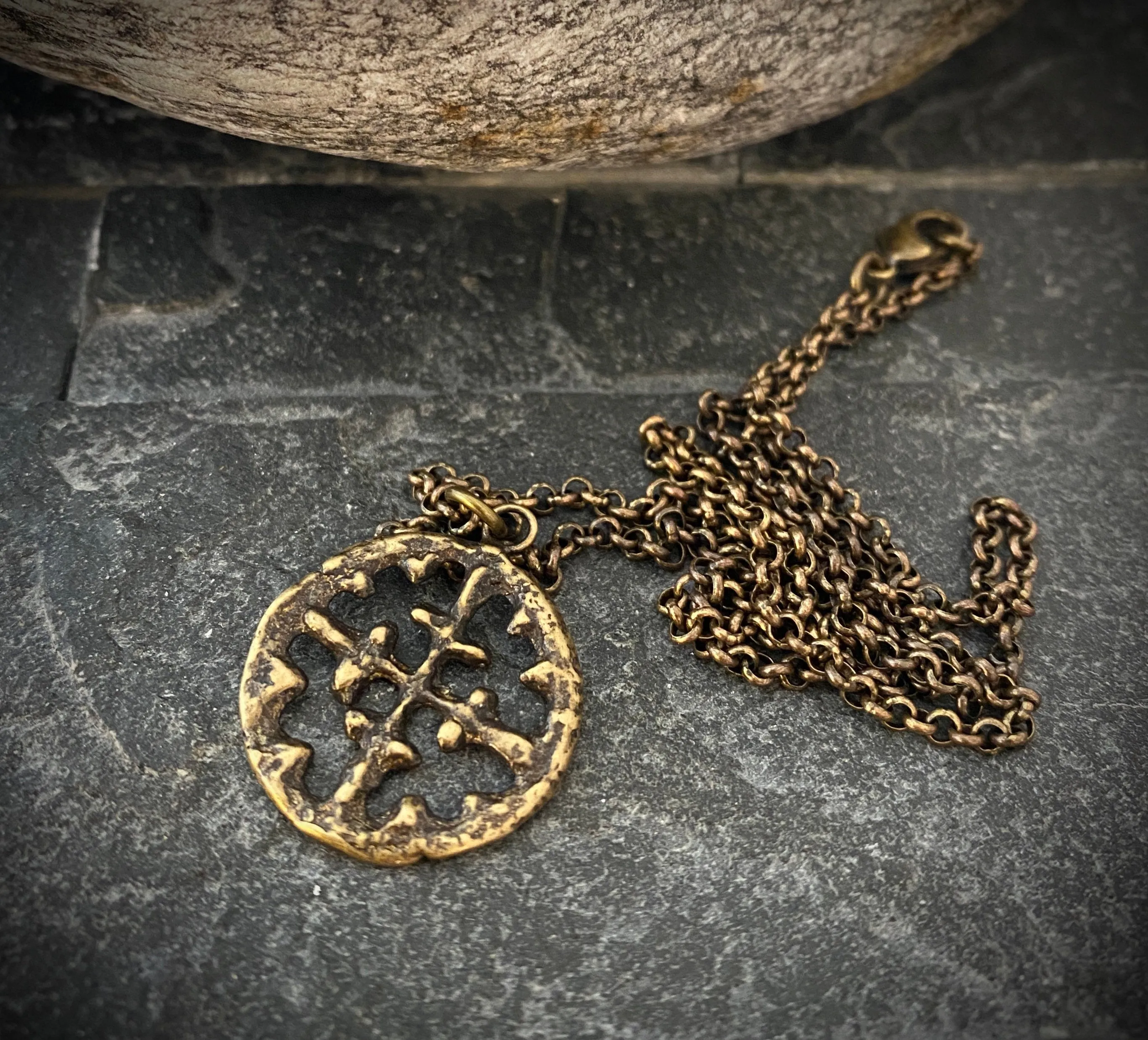 Men's Necklace, Viking Era Cross Produced from Original 10th Century Piece, Antiqued Brass Unisex Jewelry, 20 or 24 Inch Chain, BR-016 sold by Vintage Gentlemen product image thumbnail 5