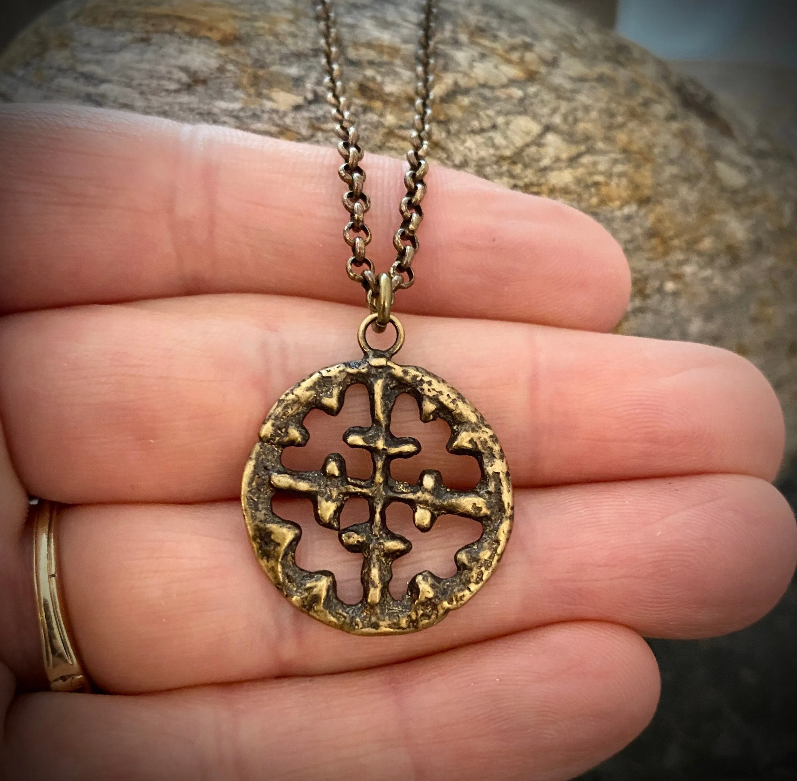 Men's Necklace, Viking Era Cross Produced from Original 10th Century Piece, Antiqued Brass Unisex Jewelry, 20 or 24 Inch Chain, BR-016 sold by Vintage Gentlemen product image thumbnail 3