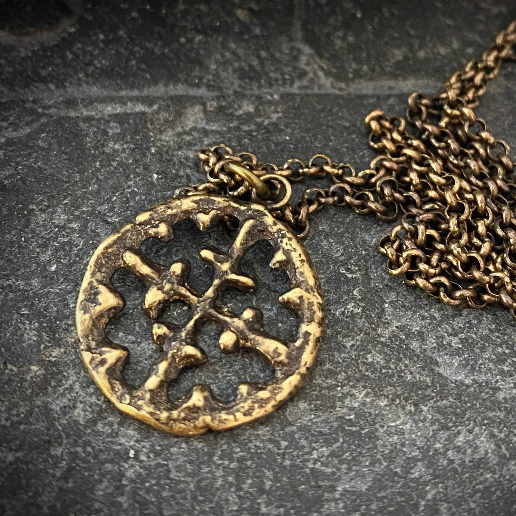 Men's Necklace, Viking Era Cross Produced from Original 10th Century Piece, Antiqued Brass Unisex Jewelry, 20 or 24 Inch Chain, BR-016 sold by Vintage Gentlemen
