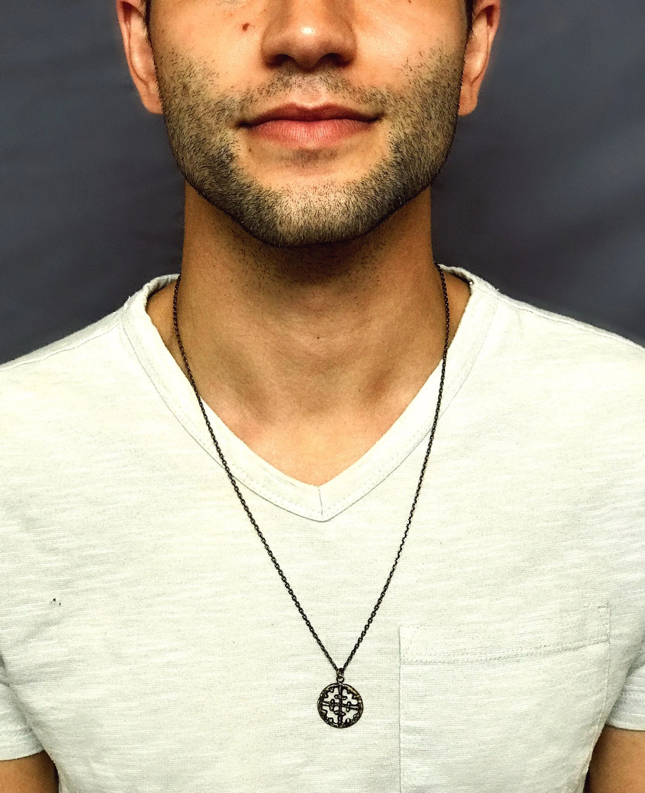 Men's Necklace, Viking Era Cross Produced from Original 10th Century Piece, Antiqued Brass Unisex Jewelry, 20 or 24 Inch Chain, BR-016 sold by Vintage Gentlemen product image thumbnail 2