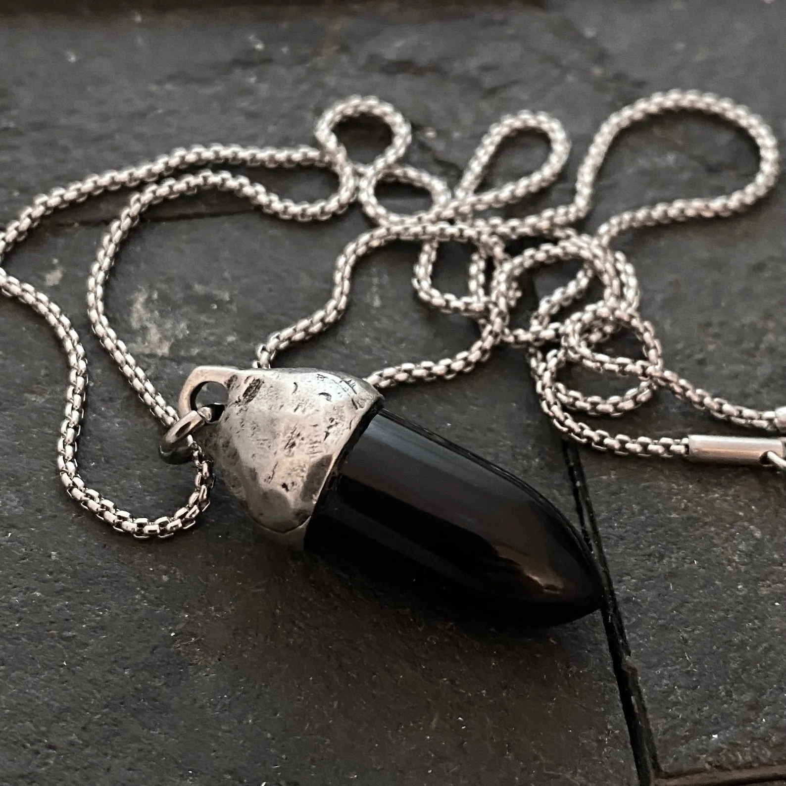 Men's Black Onyx Necklace, Unisex Gemstone, Stone Protection Pendant, Stainless Steel, Boyfriend Gift, GS-002 sold by Vintage Gentlemen