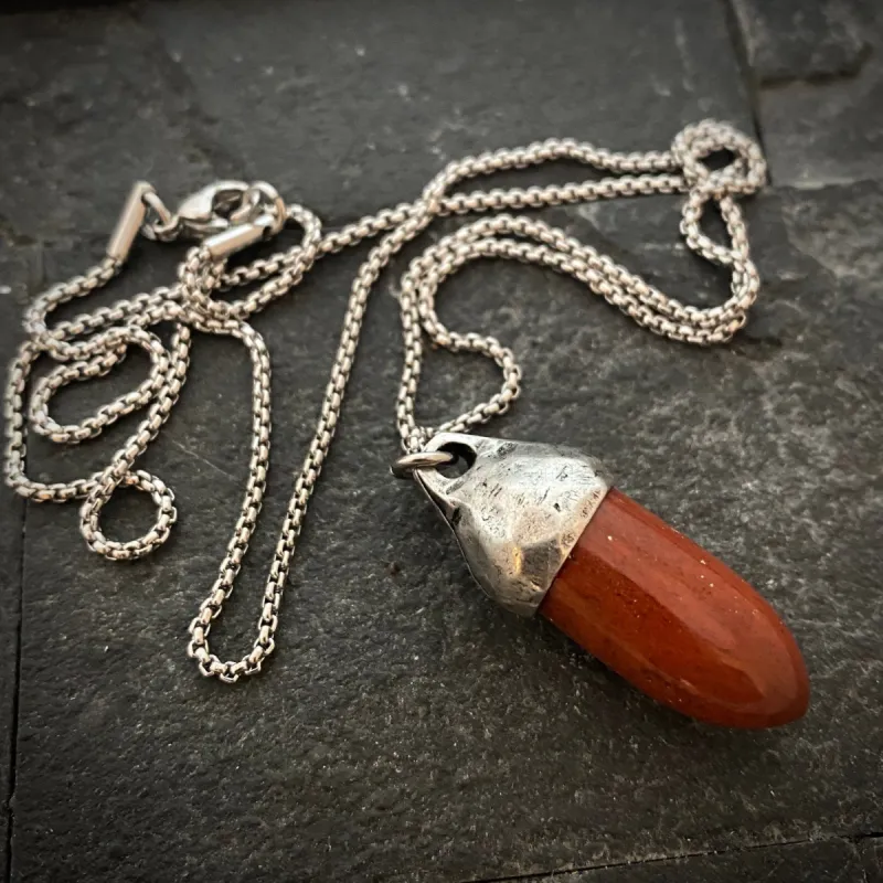 Men's Courage Necklace, Red Jasper, Unisex Gemstone, Stone Protection Pendant, Stainless Steel, Boyfriend Gift, GS-003 sold by Vintage Gentlemen