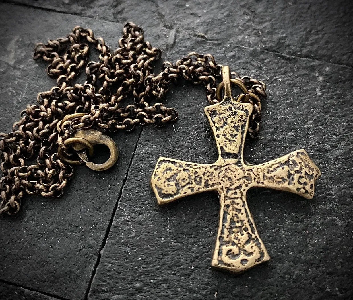 Bronze Ancient Maltese Cross, Men's Religious Jewelry, Unisex Necklace, Cast from Original Medieval Cross, BR-045 sold by Vintage Gentlemen product image thumbnail 2