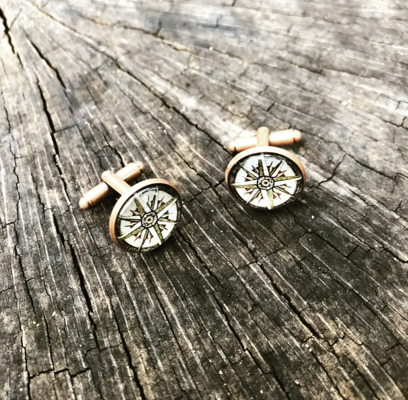 Old World Nautical Compass Cufflinks sold by Vintage Gentlemen