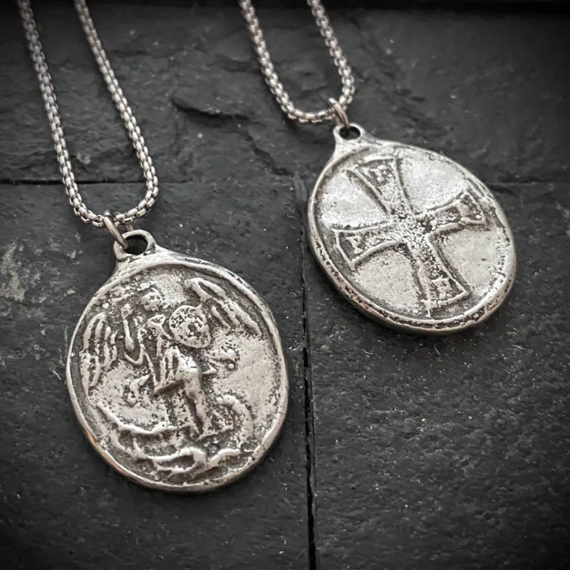 Men's Necklace, Archangel St. Michael Vintage Style Catholic