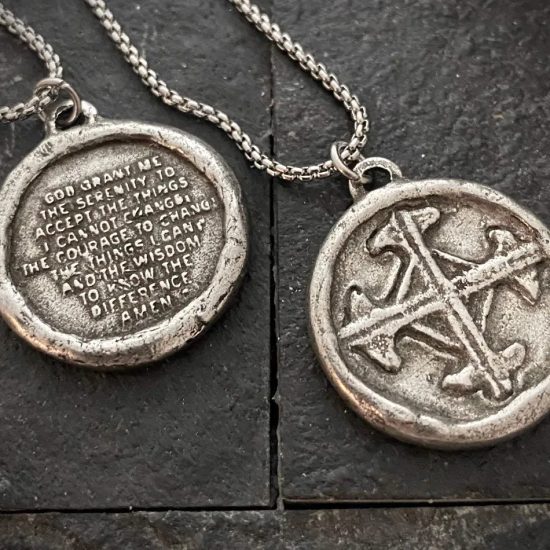 Serenity Prayer Necklace, Men's Soldered Pendant with Cross, Unisex Jewelry Gift, Faith, ST-024 sold by Vintage Gentlemen