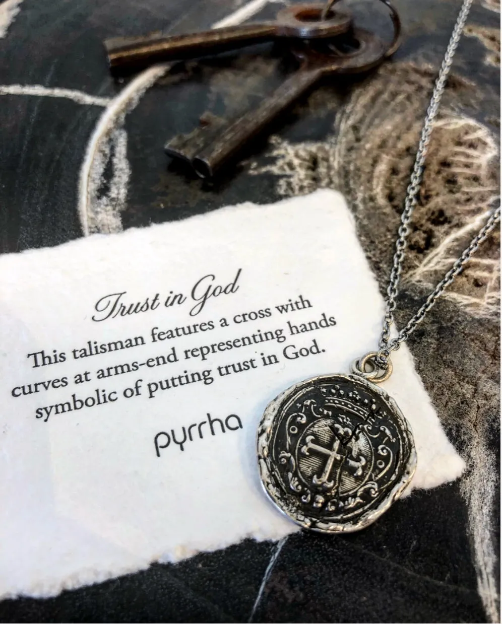 “Trust in God” Silver Talisman - Pyrrha sold by Vintage Gentlemen product image thumbnail 2