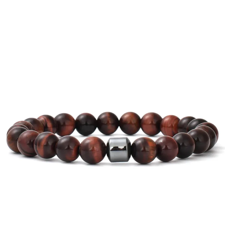 Mens Red Tiger Eye Bead Bracelet sold by Vintage Gentlemen
