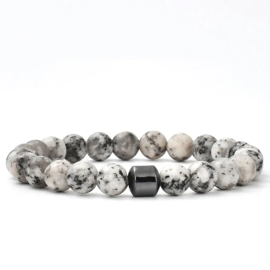 Mens White Sesame Jasper Bead Bracelet sold by Vintage Gentlemen