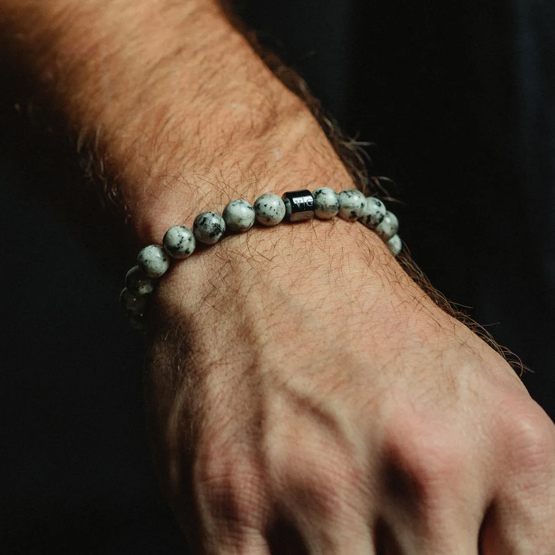Mens White Sesame Jasper Bead Bracelet sold by Vintage Gentlemen product image thumbnail 2