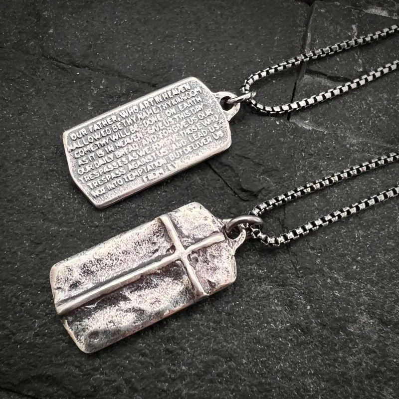 Sterling Silver, The Lord's Prayer Necklace, Men's or Women's Pendant with Cross, Unisex Jewelry Gift, Our Father, Faith, SS-019 sold by Vintage Gentlemen