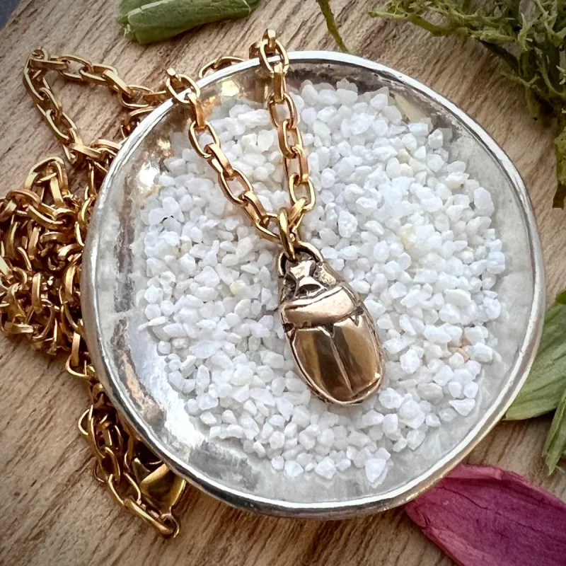 Scarab Beetle Gold Necklace, Minimal Brass Jewelry, Women's 16, 17, 18 inch, JohnnyGirl, GBR-001 sold by Vintage Gentlemen