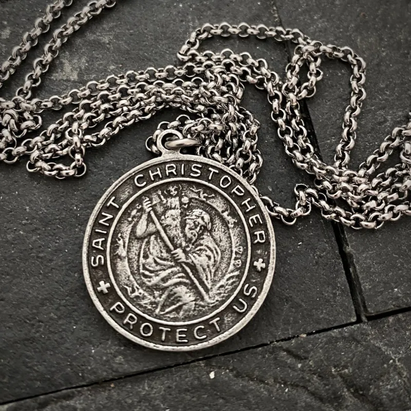 Men's Necklace St. Christopher - Protection, Unisex Necklace, 20 or 24 inch Stainless Steel Necklace ST-037 sold by Vintage Gentlemen